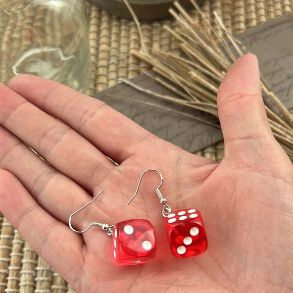 🎲♠️ ❤️ Dice gambling high roller game earrings handmade red vegas flare - Picture 2 of 2